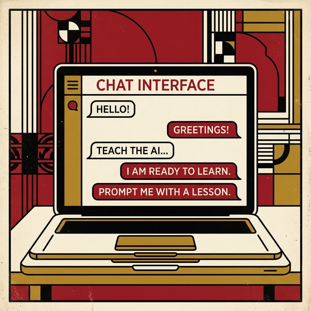 Vienna Secession style graphic poster illustration of a laptop showing chat messages on the screen, in the style of Julius Klinger
